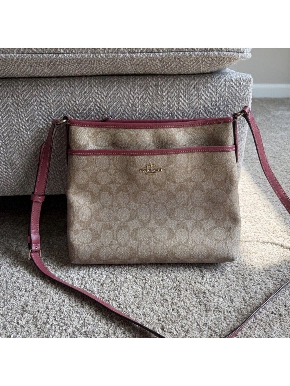 Coach F29210 File Crossbody Signature Khaki Pink Leather Shoulder Bag
